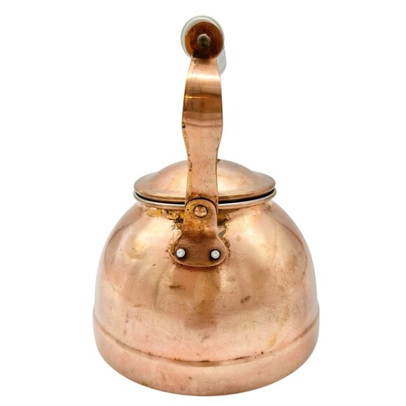 Vintage Copper Tea Kettle With Porcelain and Wooden Interchangeable Handles - Picture 7 of 9